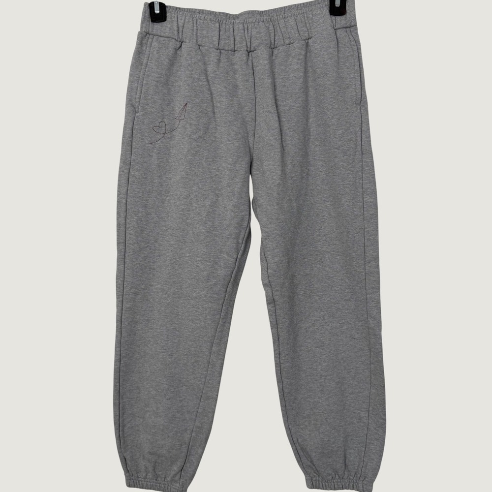 Pact Organic Cotton Heather Grey Joggers Paper Plane Heart Embroidery Medium